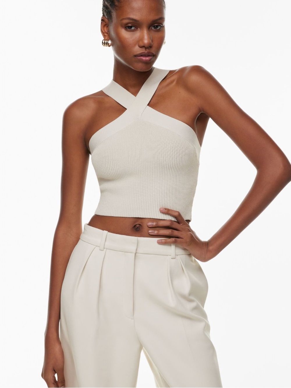 Aritzia Ribbed Cross-Strap Crop Top in Cream